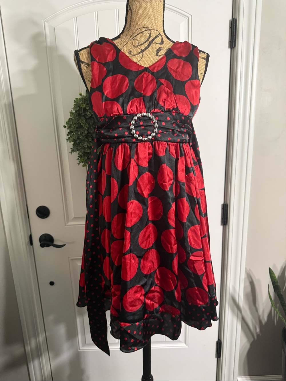 Girls Red and Black Polka Dot Party Dress